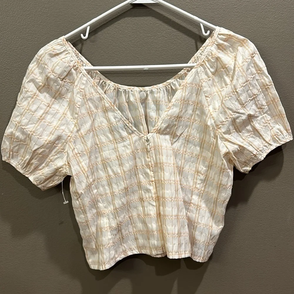 J crew plaid cropped top with puff sleeves size 2